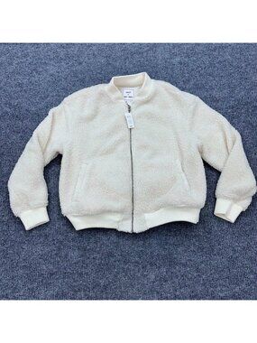 Aerie X Emily + Meritt Cozy Bomber Jacket Sea Salt Full Zip Womens sz Large NEW